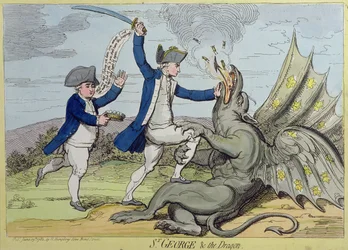 San Jorge y el dragón, publicado por Hannah Humphrey en 1782