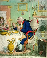 La templanza disfrutando de una comida frugal, publicada por Hannah Humphrey, 1792