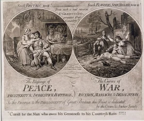 Las bendiciones de la paz y las maldiciones de la guerra, publicado por Hannah Humphrey en 1795