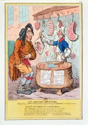 El Carnicero Británico suministrando a John Bull un sustituto del pan, 1795