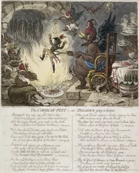 The Corsican Pest, or Belzebub Going to Supper, publicado por Hannah Humphrey en 1803 (grabado coloreado a mano)