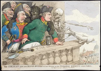El corso y sus sabuesos en la ventana de las Tullerías, mirando sobre París, publicado por Hannah Humphrey en 1815