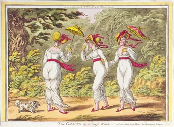 Las Gracias en un fuerte viento, una escena tomada de la naturaleza en los Jardines de Kensington, pub. por Hannah Humphrey, 1810