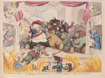 La rendición de Ámsterdam o El duque de Brunswick en un aprieto, pub. 1787 (grabado coloreado a mano)