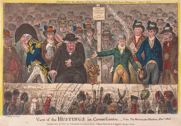 Vista de los estrados en Covent Garden - La elección de Westminster noviembre 1806