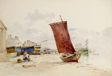 Vista del muelle de madera en Broughty Ferry
