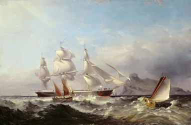 Un barco clipper frente al faro de Mumbles, Swansea