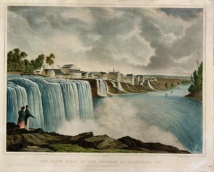 Las Cataratas Superiores del Genesee en Rochester, Nueva York, grabado por J. Bufford (1810-70)