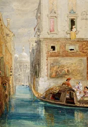 La Góndola, Venecia, con Santa Maria della Salute en la Distancia