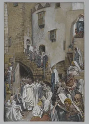 Una mujer grita en la multitud, ilustración de La vida de nuestro Señor Jesucristo, 1886-94