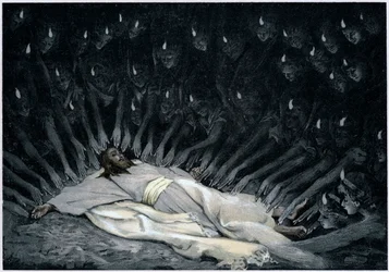 Ángeles ministrando a Jesús después de que el Diablo lo dejó, 1897