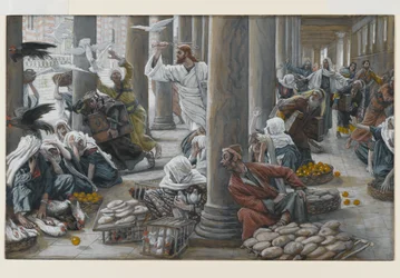 Cristo Expulsa a los Vendedores y Compradores del Templo, ilustración de La Vida de Cristo, c.1884-96