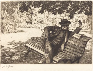 Denoisel leyendo en el jardín