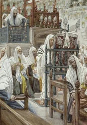 Jesús Desenrolla el Libro en la Sinagoga, ilustración para La Vida de Cristo, c.1886-96