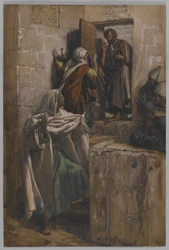 La primera negación de San Pedro, ilustración de La vida de Nuestro Señor Jesucristo, 1886-94