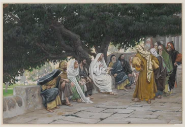 Los fariseos y los saduceos vienen a tentar a Jesús, ilustración de La vida de Nuestro Señor Jesucristo, 1886-94