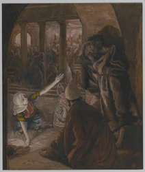 La tercera negación de San Pedro - La mirada de reproche de Jesús, ilustración de La vida de Nuestro Señor Jesucristo, 1886-94