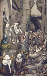 Toda la ciudad estaba reunida en la puerta - Toda la ciudad estaba reunida en la puerta - de La vida de nuestro Señor Jesucristo - 1899 por James Tissot - Y toda la ciudad estaba reunida en su puerta - Marcos 1:33 - La vida de nuestro Señor Jesucristo, por