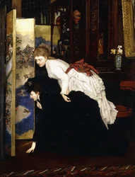 Mujeres jóvenes mirando objetos japoneses, c.1869-1870