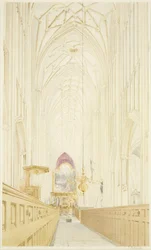 Nave de St Mary Redcliffe, mirando al este con el retablo de Hogarth