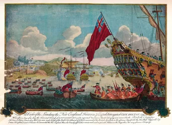 El desembarco de tropas de Nueva Inglaterra en la isla de Cabo Bretón para atacar Louisbourg, 1747