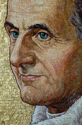 Un mosaico que representa al Papa Pablo VI (1963-1978) adorna una pared de la Basílica de...