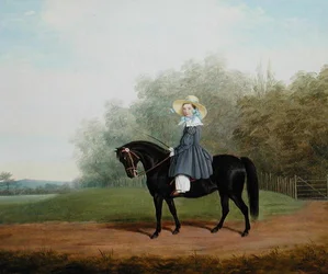 Retrato de una niña montando a caballo