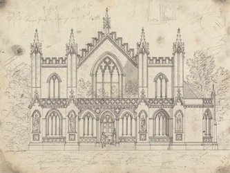 Dibujo preparatorio para el diseño 14, lámina 11 de la Colección de diseños de retiros rurales