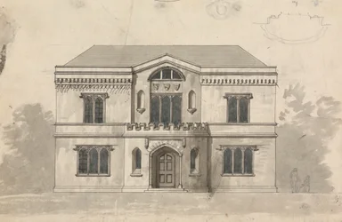 Dibujo preparatorio para el diseño 9, lámina 6 de A Collection of Designs for Rural Retreats.