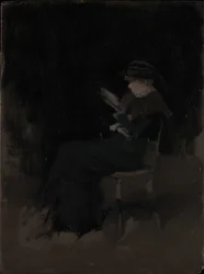 Arreglo en negro: muchacha leyendo