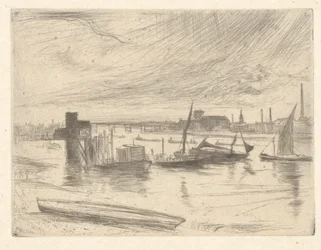 Battersea Dawn (Cadogan Pier), from the Thames Set (Una serie de dieciséis grabados de escenas en el Támesis y otros temas)