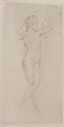 Joven desnuda con los brazos levantados