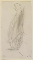 Boceto de perfil de una anciana de pie