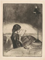 Leyendo a la luz de la lámpara