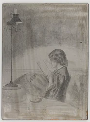 Leyendo a la luz de la lámpara