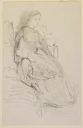Mujer sentada, fumando
