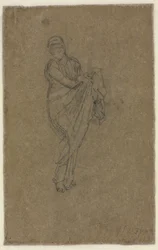 Mujer de pie levantando su vestido (verso)