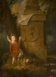 Anuncio del artista - Querubín con cometa en monumento [sin fecha]