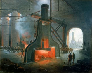 Martillo de vapor de James Nasmyth erigido en su fundición cerca de Manchester en 1832