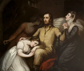 Lafayette en la mazmorra de Olmütz con su esposa e hijas, 1797