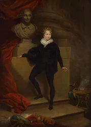 El maestro Betty como Hamlet, ante un busto de Shakespeare