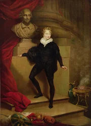 Maestro Betty como Hamlet ante un busto de Shakespeare, c.1804-06