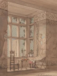 Habitación con tapices en una mansión gótica
