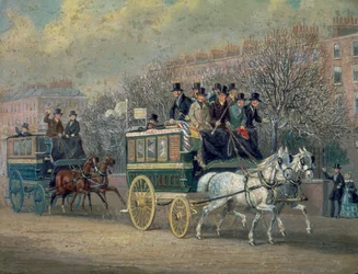 Una escena callejera con dos ómnibus, 1845
