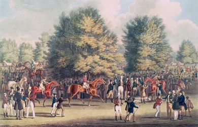 Epsom, ensillando en el Warren