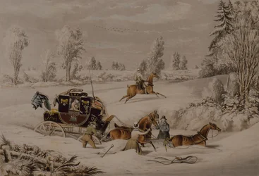 El carruaje de correo en una nevada