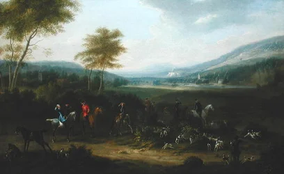 Una partida de caza en un paisaje, c.1730
