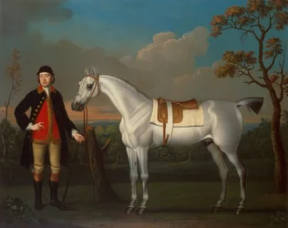 El caballo de carreras gris "Cangrejo" del duque de Cumberland sostenido por un mozo de cuadra (óleo sobre lienzo)