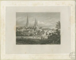Catedral de Lichfield - Vista norte noroeste (distante): grabado