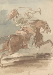 Trompetista a caballo al galope